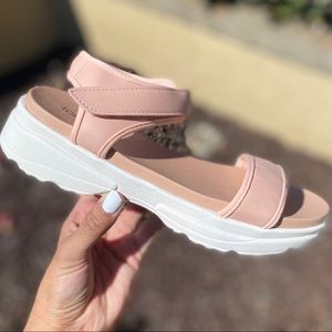 Black Vegan Leather & White Sole Athletic Sandals